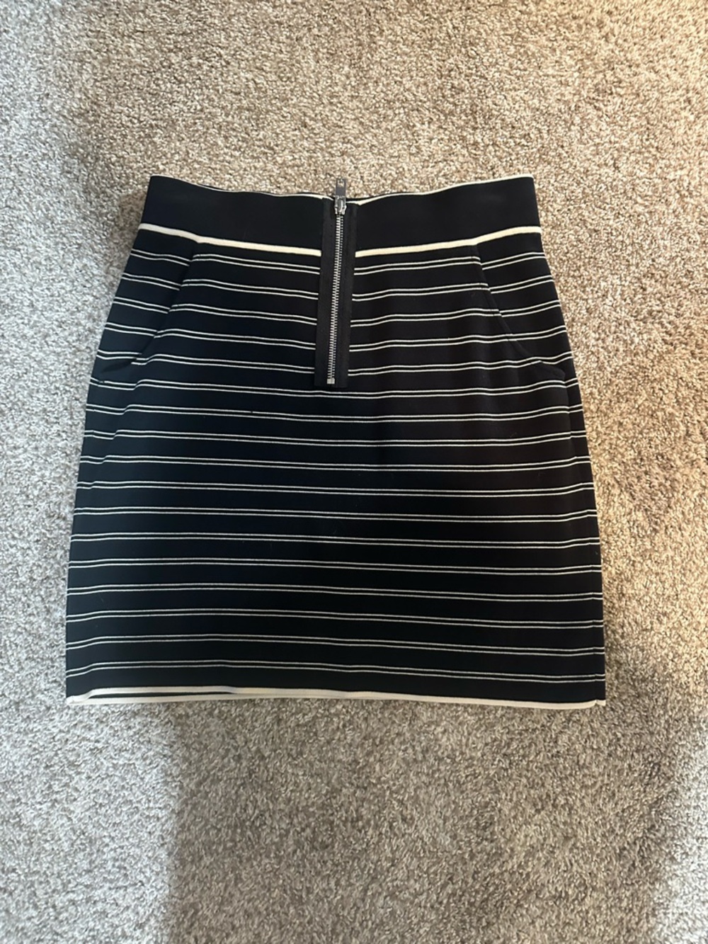 Rag and Bone Black and White Striped Pencil Skirt with Front Zip